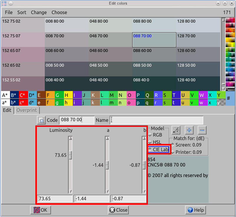 enter CIE Lab value