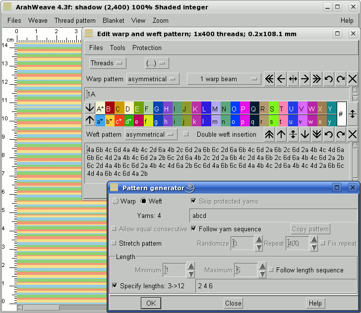 yarn pattern generator with ArahWeave software for weaving