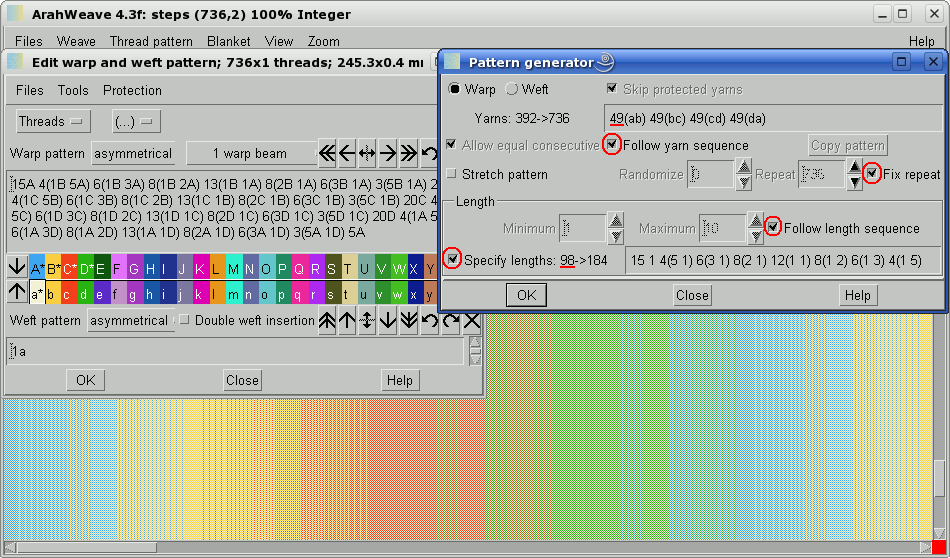 edit warp and weft with ArahWeave software for weaving