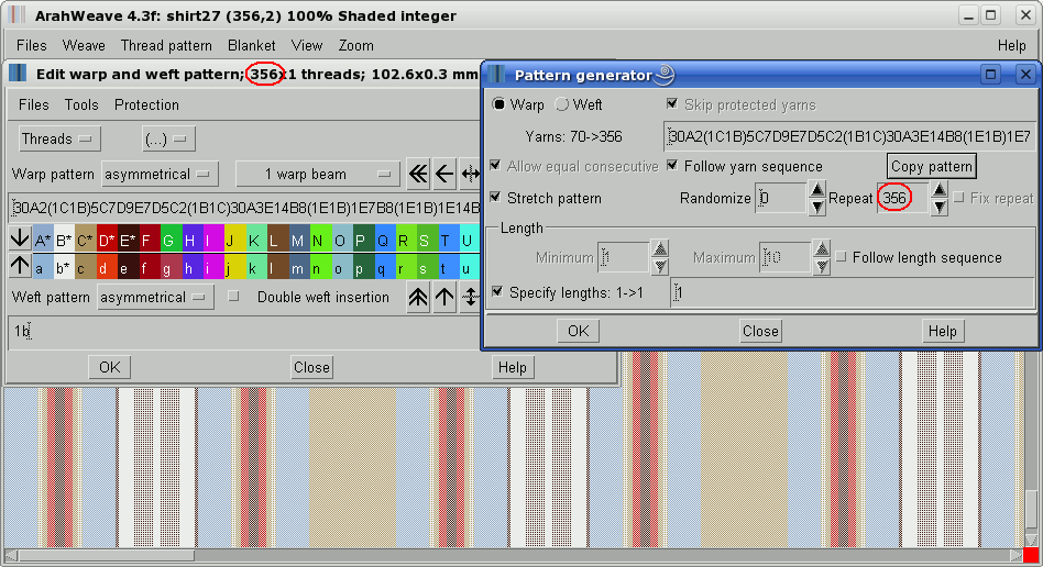 yarn pattern generator with ArahWeave software for weaving