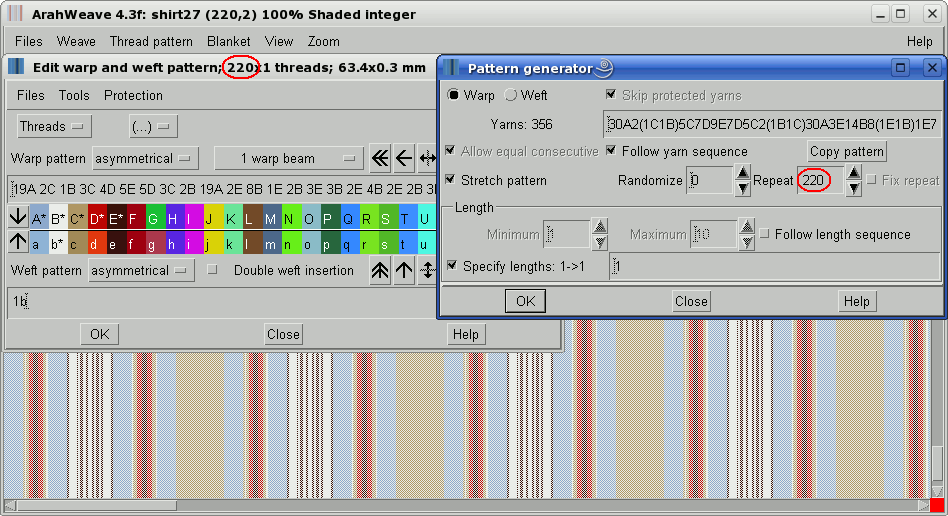 yarn pattern generator with ArahWeave software for weaving