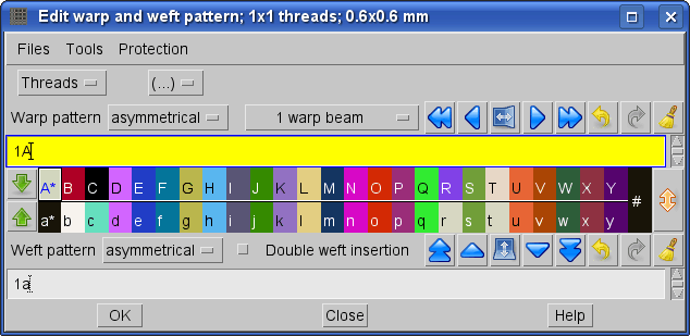 edit thread pattern in ArahWeave software for weaving