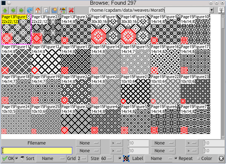 database of weaves in ArahWeave software for weaving