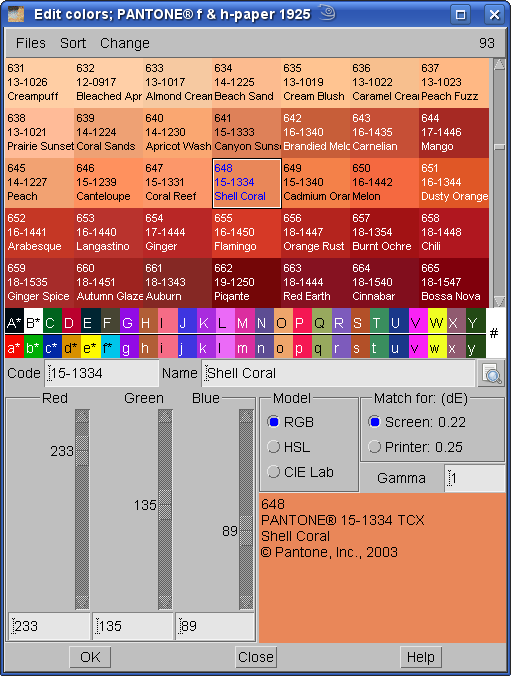 ArahWeave Pantone color palette